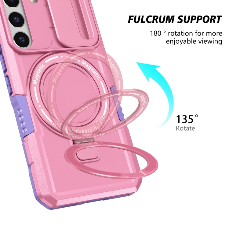 For Samsung Galaxy S22 5G Sliding Camshield Magsafe Holder TPU Hybrid PC Phone Case(Purple Pink) by buy2fix