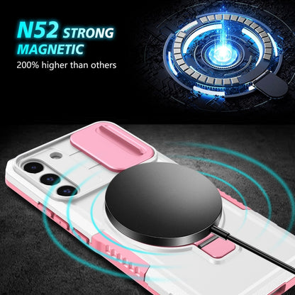 For Samsung Galaxy S22+ 5G Sliding Camshield Magsafe Holder TPU Hybrid PC Phone Case(Pink White) - Galaxy S22+ 5G Cases by buy2fix | Online Shopping UK | buy2fix