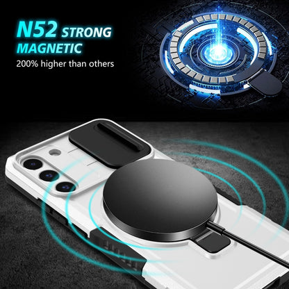 For Samsung Galaxy S22+ 5G Sliding Camshield Magsafe Holder TPU Hybrid PC Phone Case(Black White) - Galaxy S22+ 5G Cases by buy2fix | Online Shopping UK | buy2fix