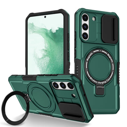 For Samsung Galaxy S22+ 5G Sliding Camshield Magsafe Holder TPU Hybrid PC Phone Case(Deep Green) - Galaxy S22+ 5G Cases by buy2fix | Online Shopping UK | buy2fix