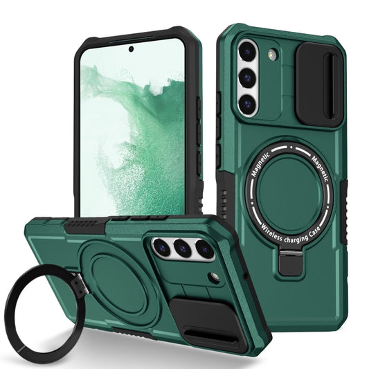 For Samsung Galaxy S22+ 5G Sliding Camshield Magsafe Holder TPU Hybrid PC Phone Case(Deep Green) - Galaxy S22+ 5G Cases by buy2fix | Online Shopping UK | buy2fix