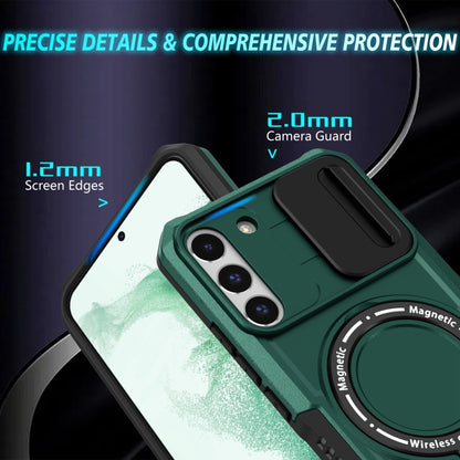 For Samsung Galaxy S22+ 5G Sliding Camshield Magsafe Holder TPU Hybrid PC Phone Case(Deep Green) - Galaxy S22+ 5G Cases by buy2fix | Online Shopping UK | buy2fix