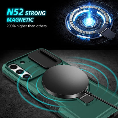 For Samsung Galaxy S22+ 5G Sliding Camshield Magsafe Holder TPU Hybrid PC Phone Case(Deep Green) - Galaxy S22+ 5G Cases by buy2fix | Online Shopping UK | buy2fix