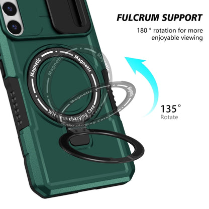 For Samsung Galaxy S22+ 5G Sliding Camshield Magsafe Holder TPU Hybrid PC Phone Case(Deep Green) - Galaxy S22+ 5G Cases by buy2fix | Online Shopping UK | buy2fix