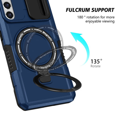 For Samsung Galaxy S21 FE 5G Sliding Camshield Magsafe Holder TPU Hybrid PC Phone Case(Royal Blue) by buy2fix