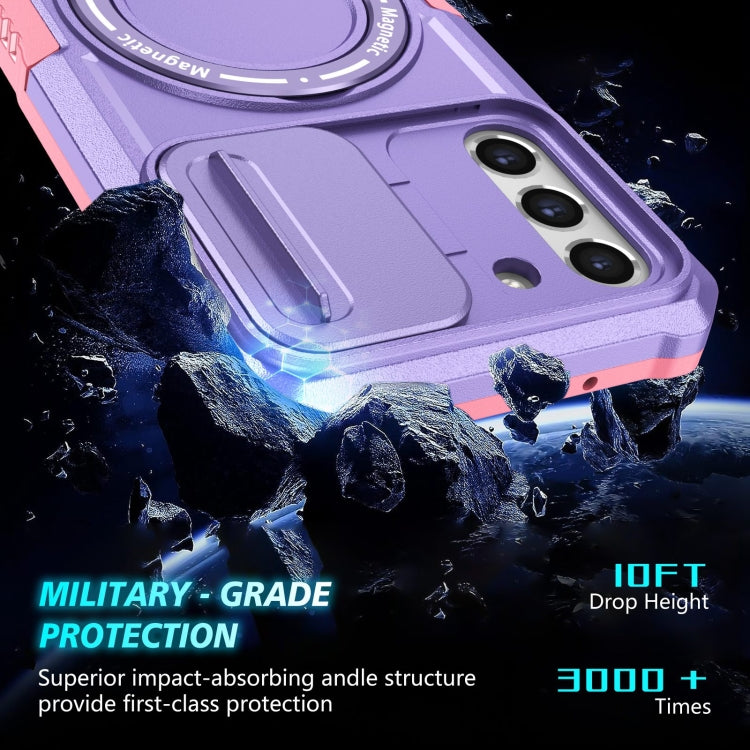 For Samsung Galaxy S21 FE 5G Sliding Camshield Magsafe Holder TPU Hybrid PC Phone Case(Pink Purple) by buy2fix