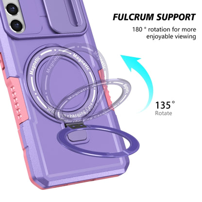 For Samsung Galaxy S21 FE 5G Sliding Camshield Magsafe Holder TPU Hybrid PC Phone Case(Pink Purple) by buy2fix