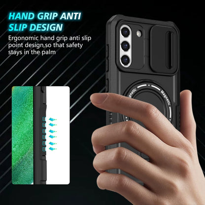 For Samsung Galaxy S21 FE 5G Sliding Camshield Magsafe Holder TPU Hybrid PC Phone Case(Black) by buy2fix