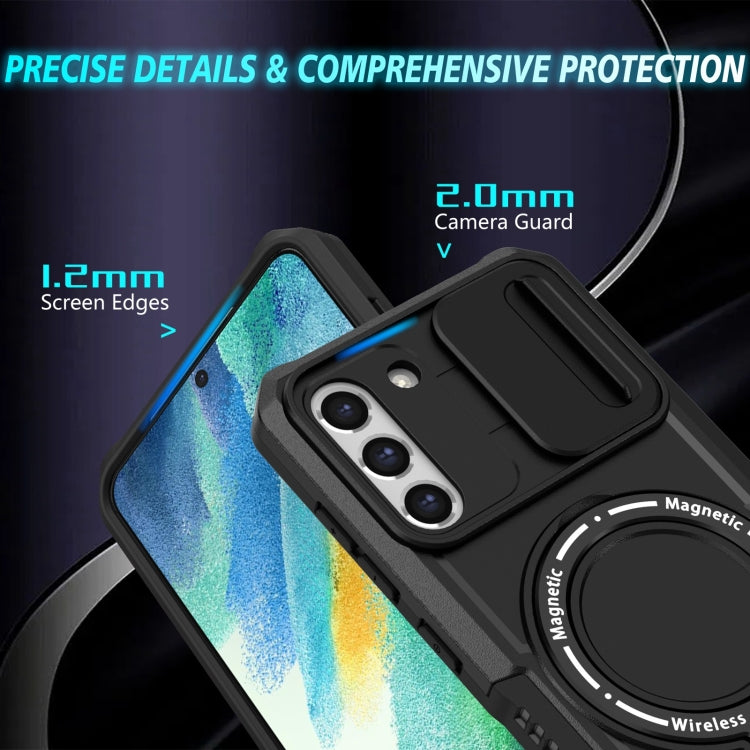 For Samsung Galaxy S21 FE 5G Sliding Camshield Magsafe Holder TPU Hybrid PC Phone Case(Black) by buy2fix