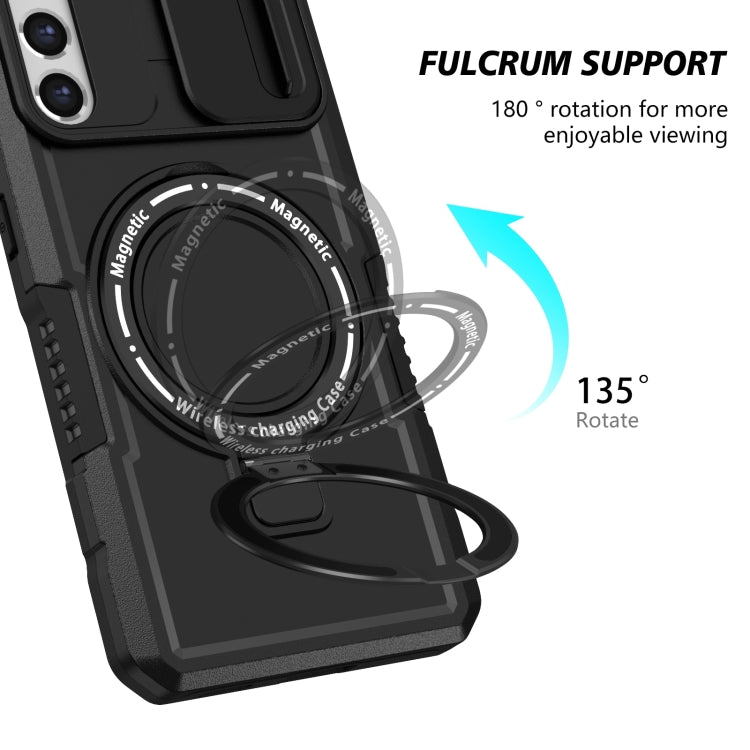 For Samsung Galaxy S21 FE 5G Sliding Camshield Magsafe Holder TPU Hybrid PC Phone Case(Black) by buy2fix
