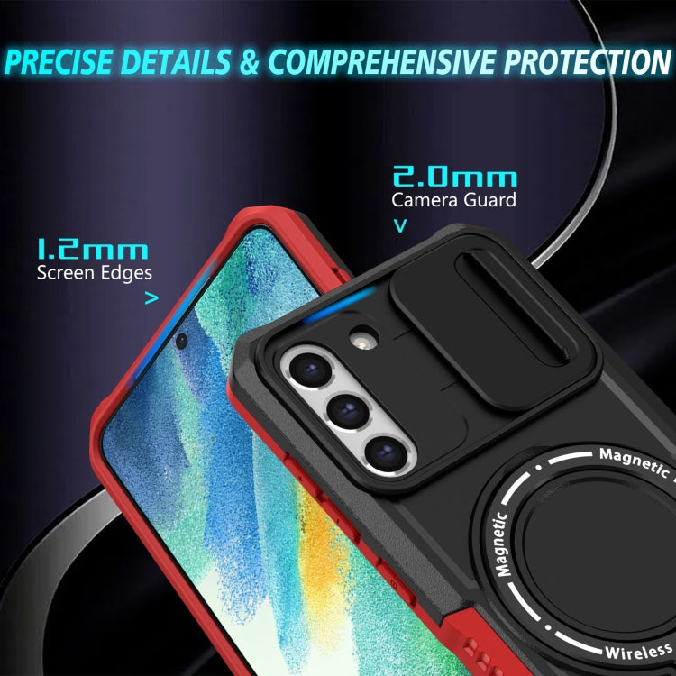 For Samsung Galaxy S21 FE 5G Sliding Camshield Magsafe Holder TPU Hybrid PC Phone Case(Black Red) by buy2fix