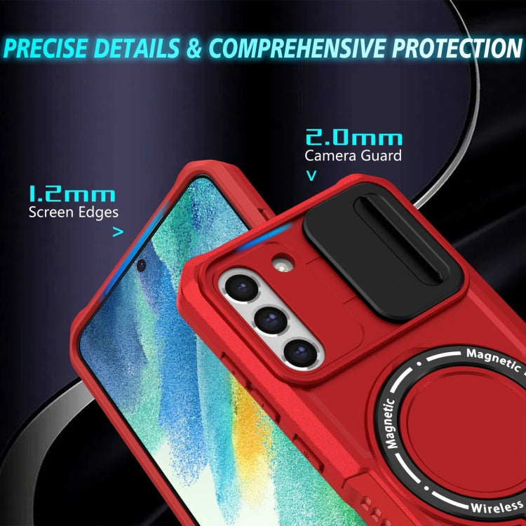For Samsung Galaxy S21 FE 5G Sliding Camshield Magsafe Holder TPU Hybrid PC Phone Case(Red) by buy2fix