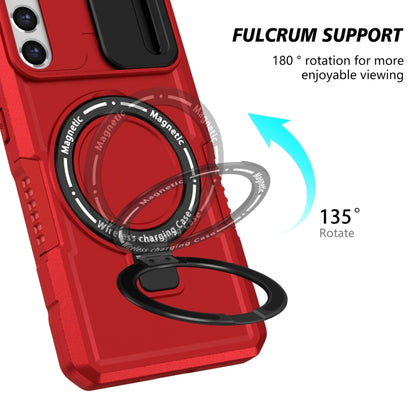 For Samsung Galaxy S21 FE 5G Sliding Camshield Magsafe Holder TPU Hybrid PC Phone Case(Red) by buy2fix