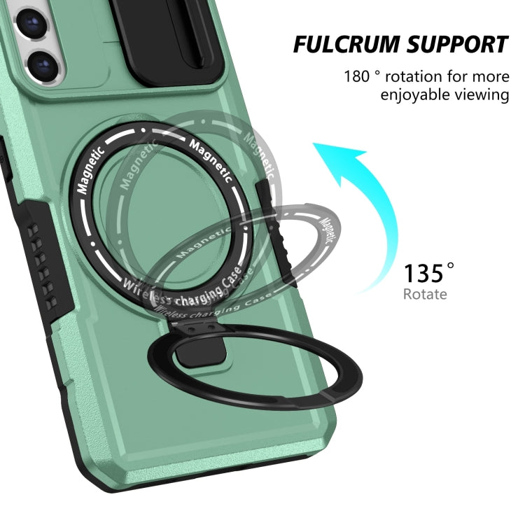 For Samsung Galaxy S21 FE 5G Sliding Camshield Magsafe Holder TPU Hybrid PC Phone Case(Light Blue) by buy2fix