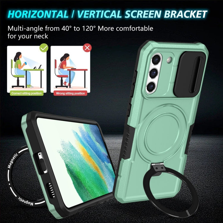 For Samsung Galaxy S21 FE 5G Sliding Camshield Magsafe Holder TPU Hybrid PC Phone Case(Light Blue) by buy2fix