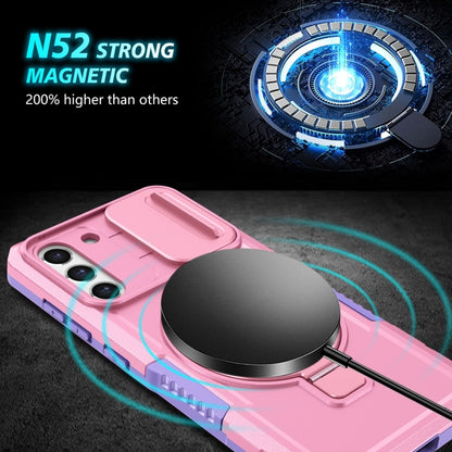 For Samsung Galaxy S21 FE 5G Sliding Camshield Magsafe Holder TPU Hybrid PC Phone Case(Purple Pink) by buy2fix