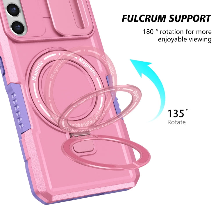 For Samsung Galaxy S21 FE 5G Sliding Camshield Magsafe Holder TPU Hybrid PC Phone Case(Purple Pink) by buy2fix