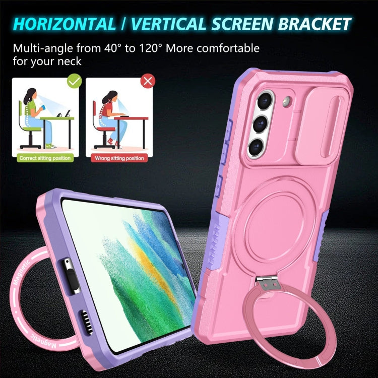 For Samsung Galaxy S21 FE 5G Sliding Camshield Magsafe Holder TPU Hybrid PC Phone Case(Purple Pink) by buy2fix
