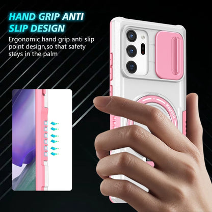For Samsung Galaxy Note20 Ultra Sliding Camshield Magsafe Holder TPU Hybrid PC Phone Case(Pink White) by buy2fix