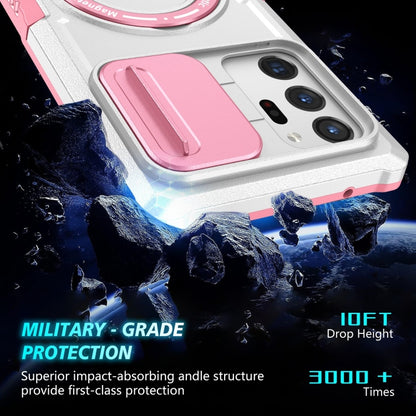 For Samsung Galaxy Note20 Ultra Sliding Camshield Magsafe Holder TPU Hybrid PC Phone Case(Pink White) by buy2fix