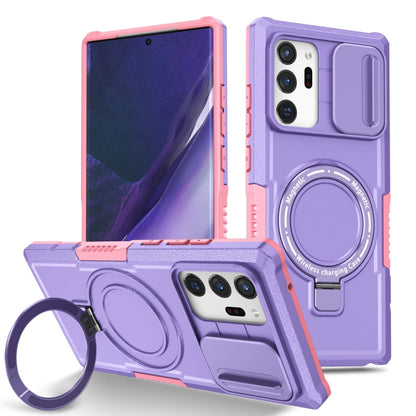 For Samsung Galaxy Note20 Ultra Sliding Camshield Magsafe Holder TPU Hybrid PC Phone Case(Pink Purple) by buy2fix