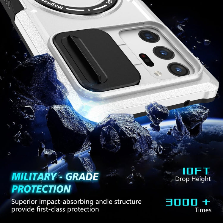 For Samsung Galaxy Note20 Ultra Sliding Camshield Magsafe Holder TPU Hybrid PC Phone Case(Black White) by buy2fix