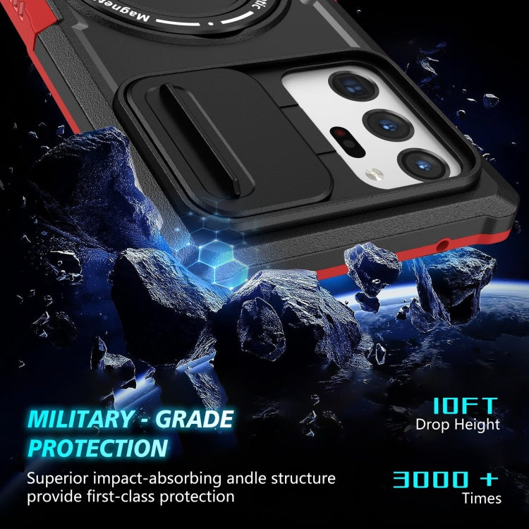 For Samsung Galaxy Note20 Ultra Sliding Camshield Magsafe Holder TPU Hybrid PC Phone Case(Black Red) by buy2fix