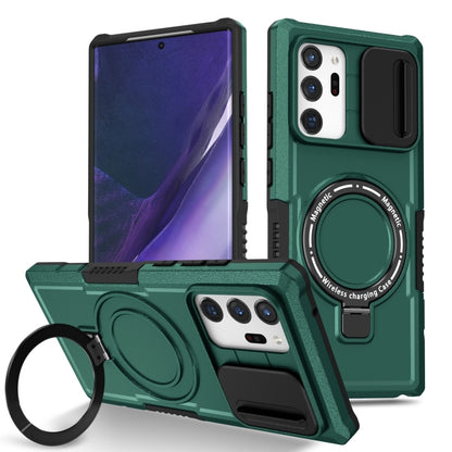 For Samsung Galaxy Note20 Ultra Sliding Camshield Magsafe Holder TPU Hybrid PC Phone Case(Deep Green) by buy2fix
