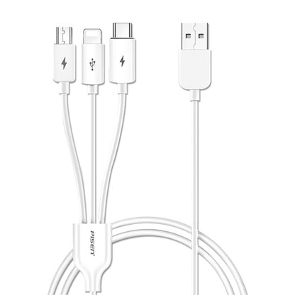 PISEN 1.2m 3A 3 in 1 USB to 8 Pin + Type-C + Micro USB Data Cable by buy2fix