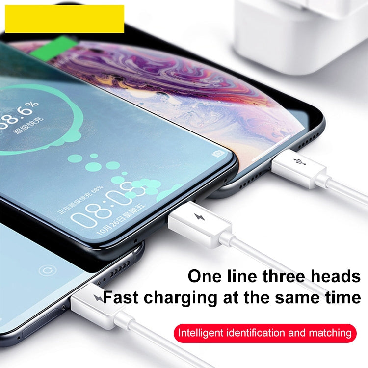 PISEN 1.2m 3A 3 in 1 USB to 8 Pin + Type-C + Micro USB Data Cable by buy2fix