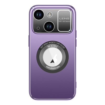 For iPhone 15 Large Window MagSafe Skin Feel PC Phone Case(Purple) - iPhone 15 Cases by buy2fix | Online Shopping UK | buy2fix