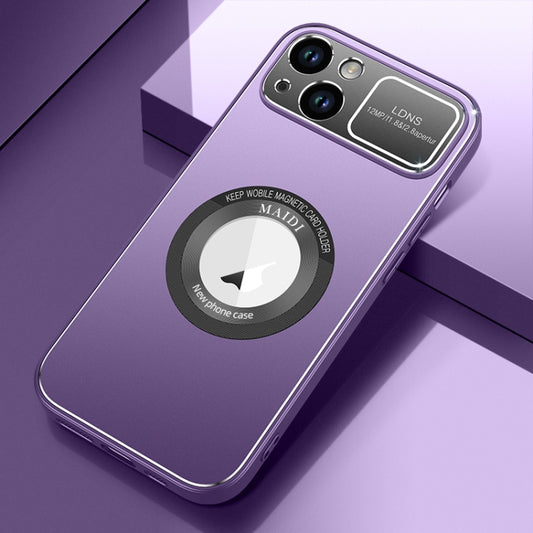 For iPhone 15 Large Window MagSafe Skin Feel PC Phone Case(Purple) - iPhone 15 Cases by buy2fix | Online Shopping UK | buy2fix
