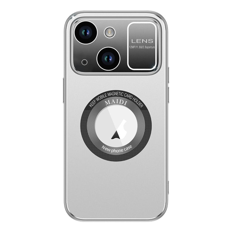 For iPhone 15 Large Window MagSafe Skin Feel PC Phone Case(Silver Gray) - iPhone 15 Cases by buy2fix | Online Shopping UK | buy2fix