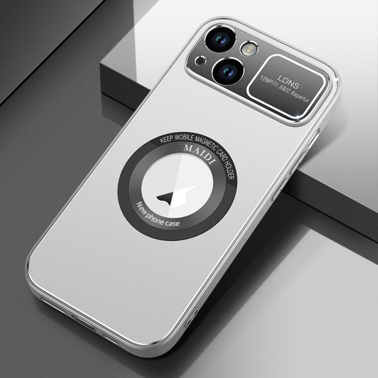 For iPhone 15 Large Window MagSafe Skin Feel PC Phone Case(Silver Gray) - iPhone 15 Cases by buy2fix | Online Shopping UK | buy2fix