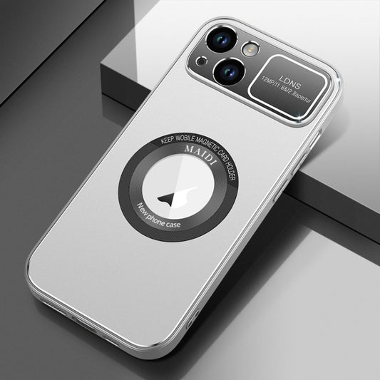 For iPhone 15 Large Window MagSafe Skin Feel PC Phone Case(Silver Gray) - iPhone 15 Cases by buy2fix | Online Shopping UK | buy2fix