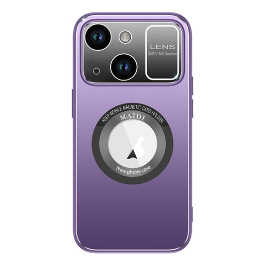 For iPhone 14 Large Window MagSafe Skin Feel PC Phone Case(Purple) by buy2fix