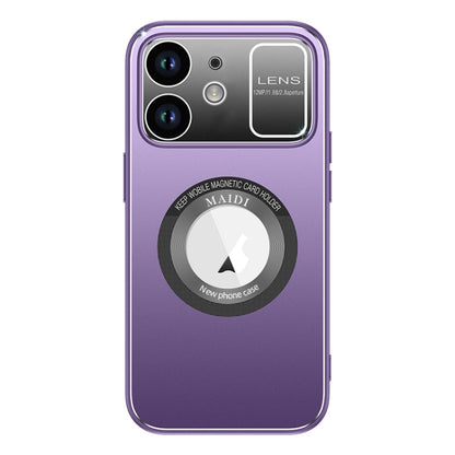 For iPhone 12 Large Window MagSafe Skin Feel PC Phone Case(Purple) by buy2fix