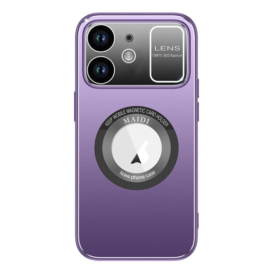 For iPhone 12 Large Window MagSafe Skin Feel PC Phone Case(Purple) by buy2fix