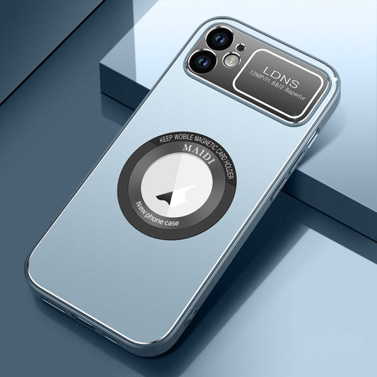 For iPhone 12 Large Window MagSafe Skin Feel PC Phone Case(Blue) - iPhone 12 / 12 Pro Cases by buy2fix | Online Shopping UK | buy2fix