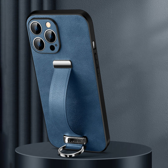 For iPhone 15 Pro SULADA Tide Cool Series PC + Leather Texture Skin Feel Phone Case(Blue)