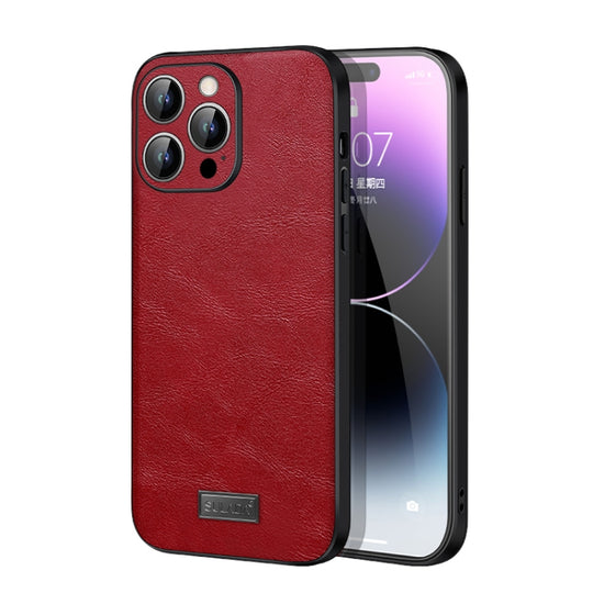 For iPhone 15 Pro Max SULADA Shockproof TPU Hybrid Handmade Leather Phone Case(Red)