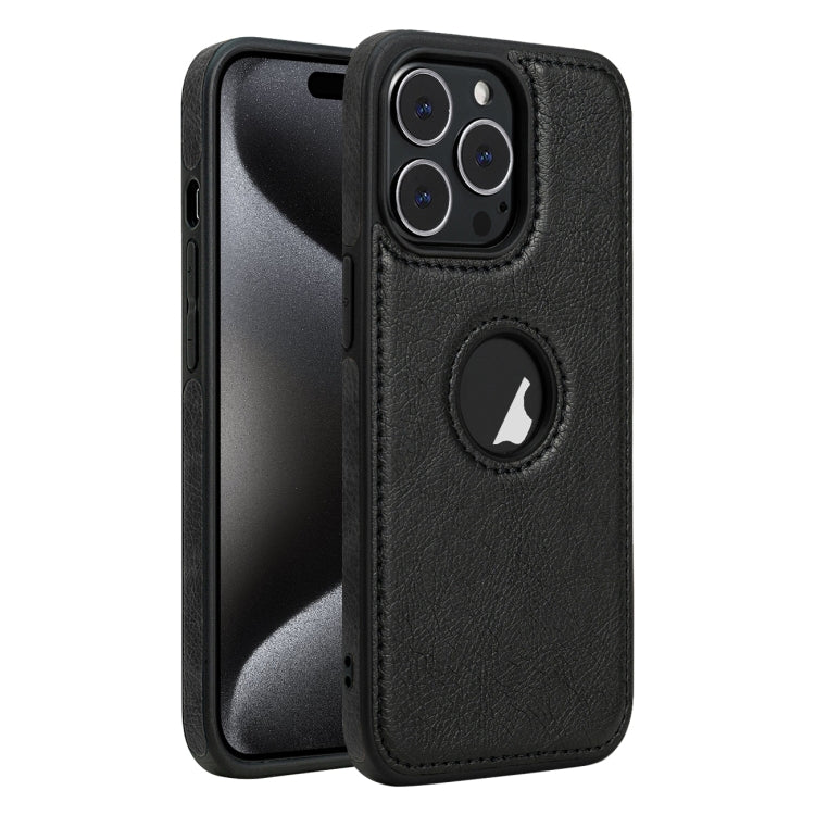 For iPhone 15 Pro Max Leather Texture Stitching Phone Case(Black) - iPhone 15 Pro Max Cases by buy2fix | Online Shopping UK | buy2fix