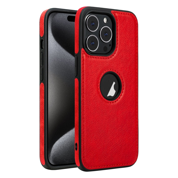 For iPhone 15 Pro Max Leather Texture Stitching Phone Case(Red) - iPhone 15 Pro Max Cases by buy2fix | Online Shopping UK | buy2fix