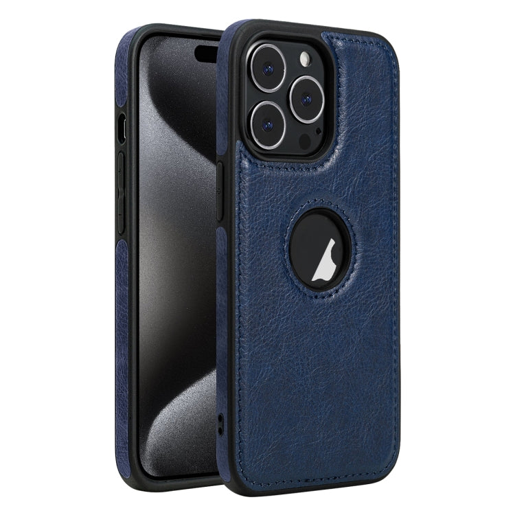 For iPhone 15 Pro Max Leather Texture Stitching Phone Case(Blue) - iPhone 15 Pro Max Cases by buy2fix | Online Shopping UK | buy2fix