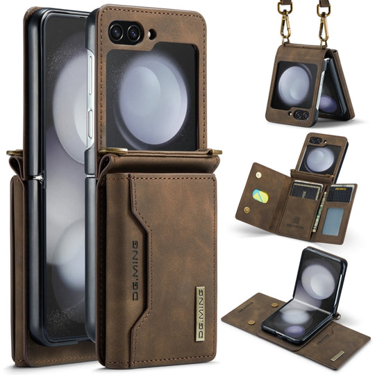 For Samsung Galaxy Z Flip5 5G DG.MING M2 Series Card Bag Magnetic Leather Phone Case(Coffee)