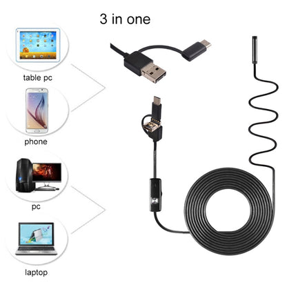 AN100 3 in 1 IP67 Waterproof USB-C / Type-C + Micro USB + USB HD Endoscope Hard Tube Inspection Camera for Parts of OTG Function Android Mobile Phone, with 6 LEDs, Lens Diameter:7mm(Length: 10m) -  by buy2fix | Online Shopping UK | buy2fix