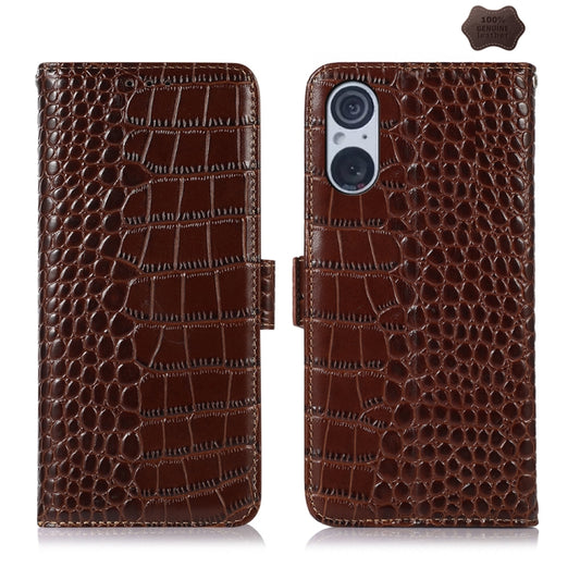 For Sony Xperia 5 V Crocodile Top Layer Cowhide Leather Phone Case(Brown) by buy2fix
