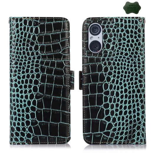 For Sony Xperia 5 V Crocodile Top Layer Cowhide Leather Phone Case(Green) by buy2fix