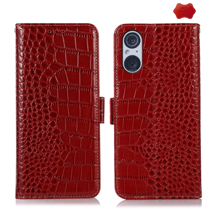 For Sony Xperia 5 V Crocodile Top Layer Cowhide Leather Phone Case(Red) by buy2fix