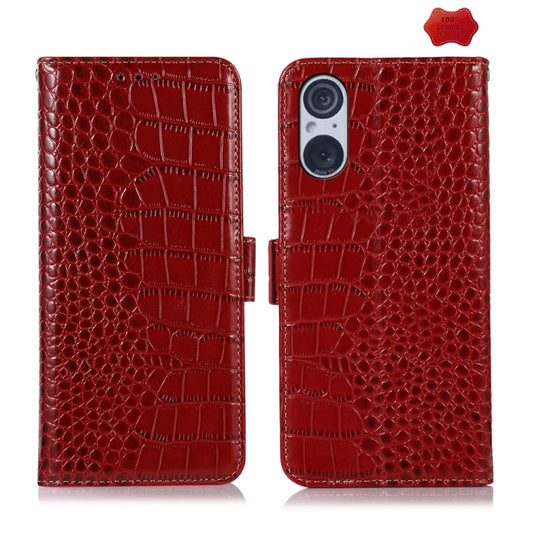 For Sony Xperia 5 V Crocodile Top Layer Cowhide Leather Phone Case(Red) by buy2fix